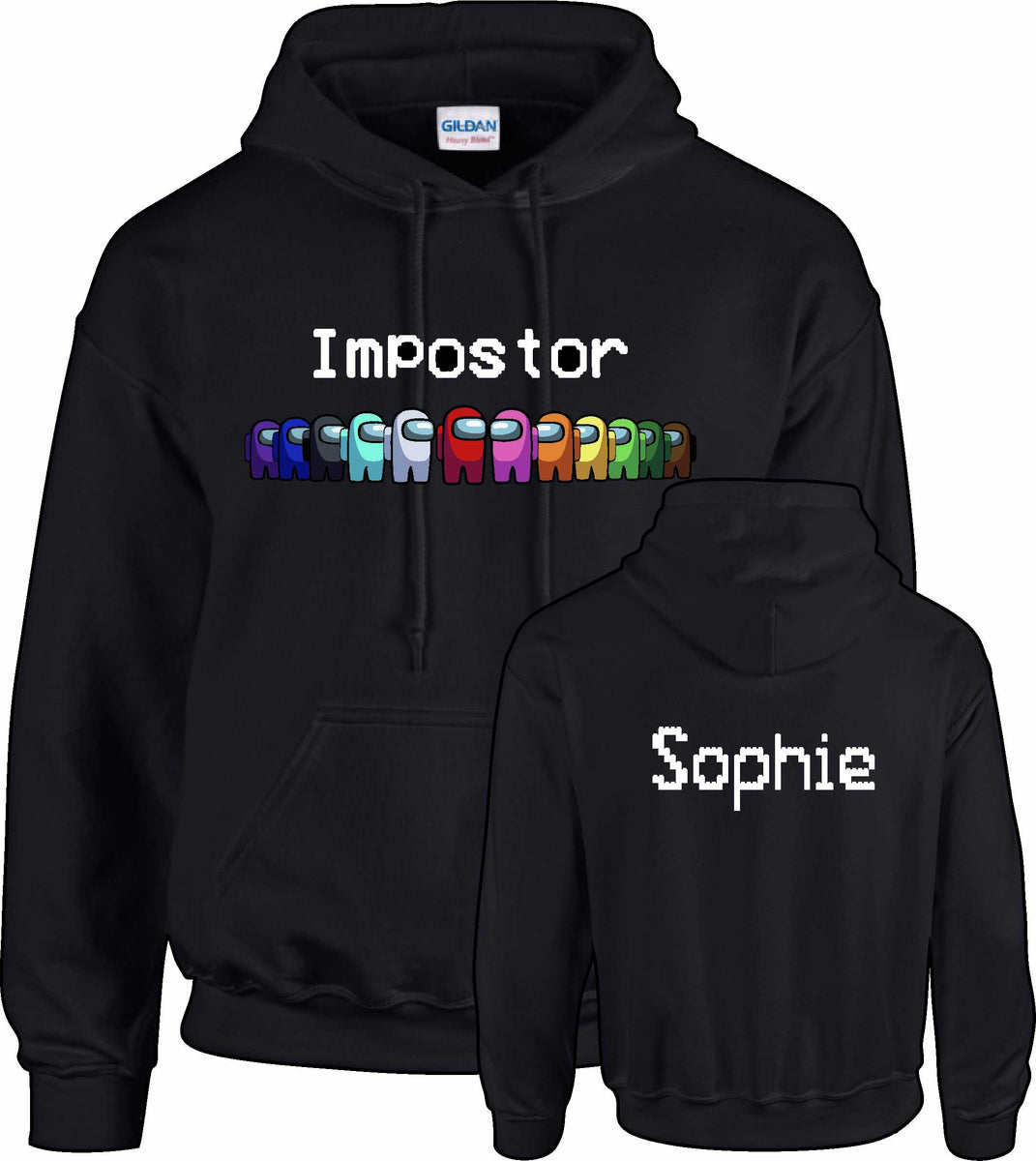 Among Us IMPOSTOR Personalised Hoody with NAME on back T2Print