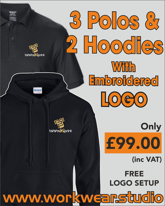 3 Polos & 2 Hoodies with Embroidered LOGO (discount applied at checkout)