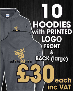 10 x Hoodies with PRINTED LOGO front breast & large back