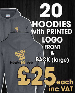 20 x Hoodies with PRINTED LOGO front breast & large back