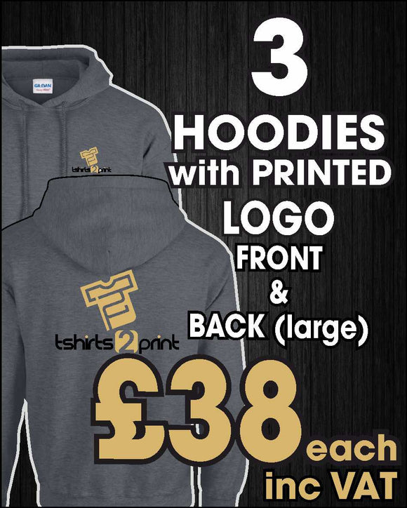 3 x Hoodies with PRINTED LOGO front breast & large back