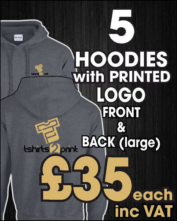 5 x Hoodies with PRINTED LOGO front breast & large back