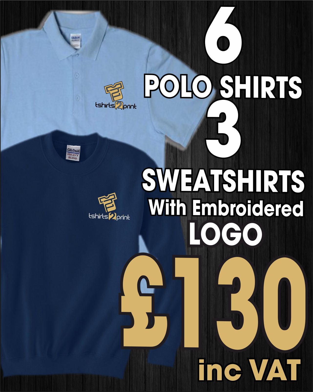 6 x Polo Tops, 3 X Sweatshirts with Embroidered LOGO