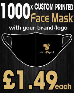 1000 x Facemasks with CUSTOM PRINTED LOGO