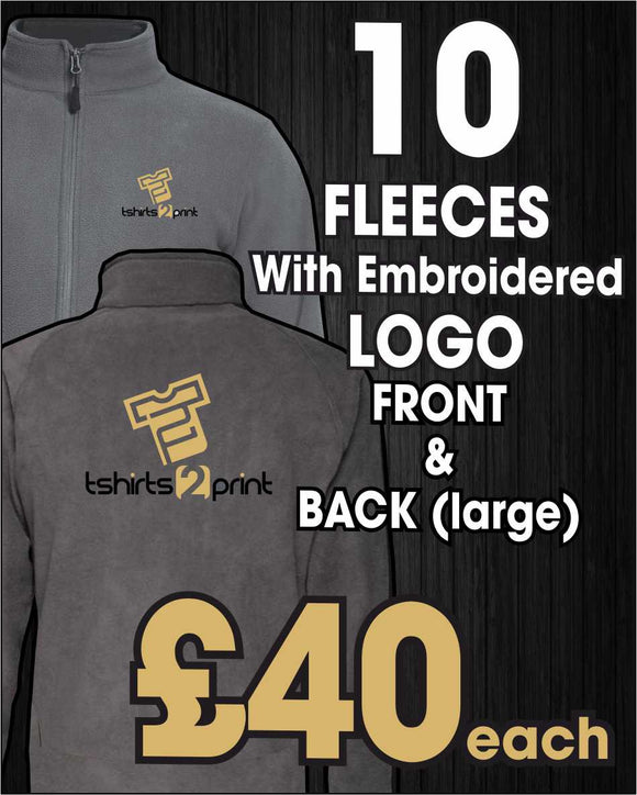 10 x Fleece Jackets with Embroidered LOGO on FRONT & BACK