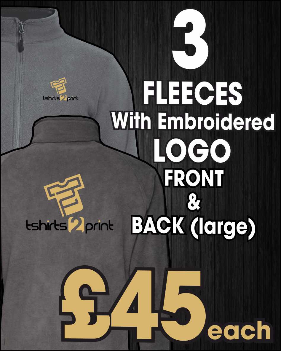 3 x Fleece Jackets with Embroidered LOGO on FRONT & BACK