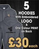 5 x Hoodies with Embroidered LOGO front breast & PRINT ON BACK