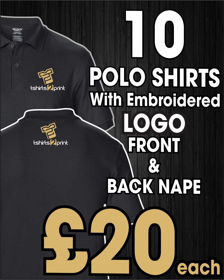 10 x Polo Tops with Embroidered LOGO FRONT & BACK NAPE