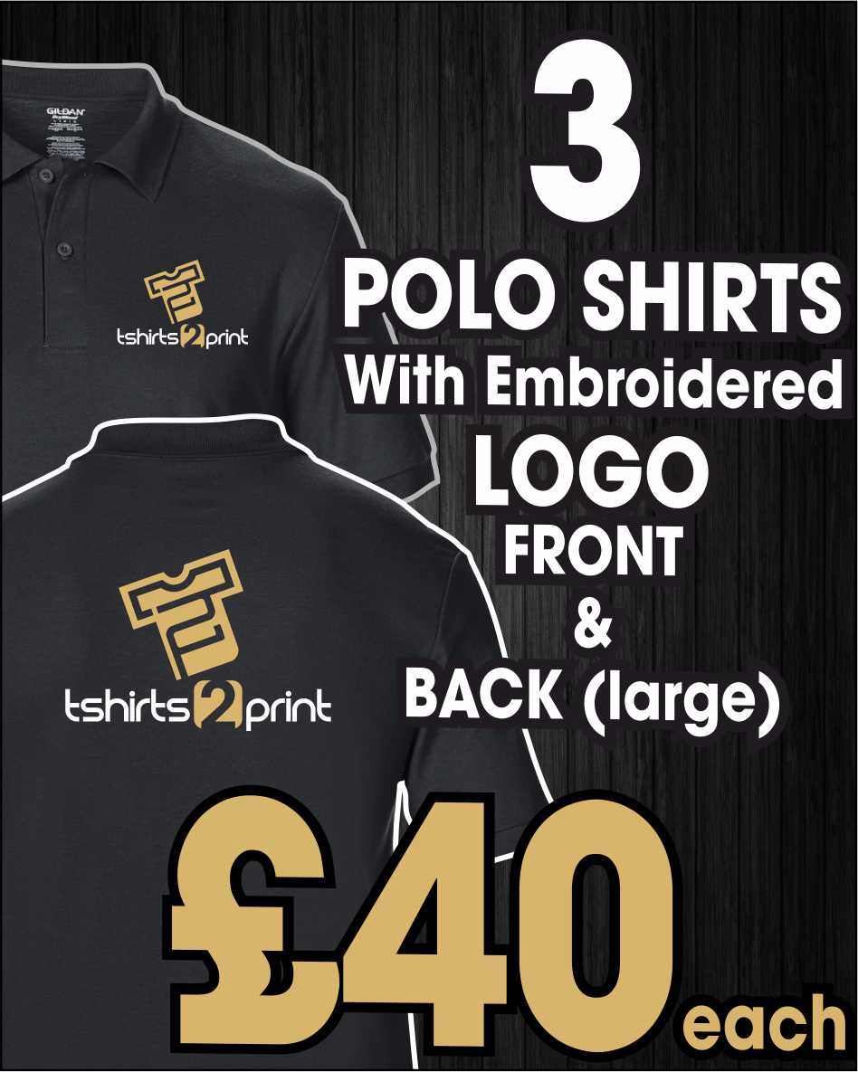 3 x Polo Tops with Embroidered LOGO FRONT & BACK